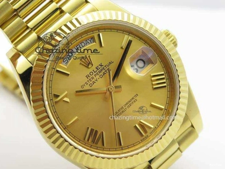 MiroTime 0219 DayDate 40mm BP-Maker 228238 YG Wrapped Gold Roman Dial (Fluted Bezel) On YG Bracelet ETA Attractive 3848